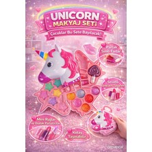 Denapcal Çocuk Makyaj Oyuncak Seti Unicorn Makyaj Seti Aksesuarlı Şekilli 4 Katlı
