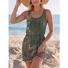 Secret Sita Kadın Askılı Yuvarlak Yakalı Beli Kusaklı Çiçek Desenli Kısa Süprem Elbise