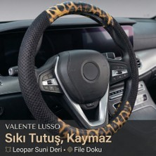 Valente Lusso Geçmeli Direksiyon Kılıfı Rosa Leopar 38-40 Cm. %100 Yerli Üretim.
