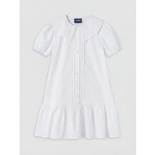 LC Waikiki Lcw Kids Beyaz Bebe Yaka Nakışlı Kız Çocuk Poplin Elbise