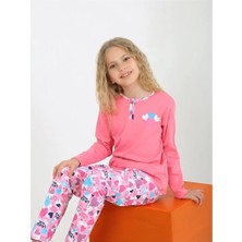Diamondstar Kız Çocuk Love Me Baklı Uzun Kollu %100 Pamuklu Düğme Detaylı Pijama Takımı  2/5 Yaş
