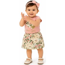 Kids Wear Kız Çocuk Love You Yazı Desenli Tişört Etekli Pudra Renk İkili Takım