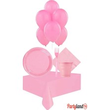 Partylandtr Pembe Plastik Bardak Catal Tabak Peçete Masa Örtüsü 10 Balon 25 Kişilik Set