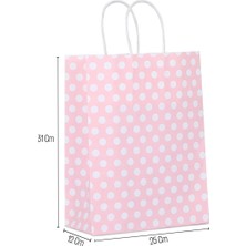 25*31*12 Pembe Puantiyeli Saplı Kağıt Çanta 24 Adet