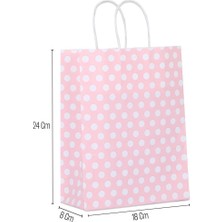 18*24*8 Pembe Puantiye Saplı Kağıt Çanta 24 Adet