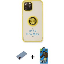 İlk El Grup Ieg™ iPhone 12 Pro Max Kılıf Yörünge Çizgi - Siyah 18D Cam Ekran Koruyucu + Pembe Shine Kamera Lens Koruma Cam