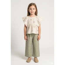 Mutlu Kids Keten Görünümlü Gömlek ve Bağcıklı Pantolon 2'li Kız Çocuk Takımı