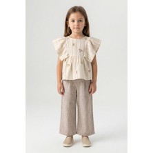 Mutlu Kids Keten Görünümlü Gömlek ve Bağcıklı Pantolon 2'li Kız Çocuk Takımı
