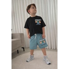 Sacro Kids Mine Baskılı 2 Iplik Tshirt-Şort Yazlık Erkek Çocuk Takım