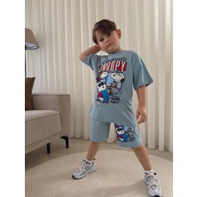 Sacro Kids Köpek Baskılı 2 Iplik Tshirt-Şort Yazlık Erkek Çocuk Takım