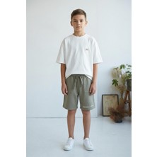 Mutlu Kids Erkek Çocuk Beyaz Sırt Baskılı Oversize Kısa Kol Tişört
