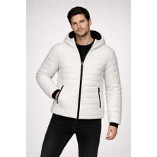 Secret Sita Erkek Şişme Kapüşonlu Fermuarlı Ont U Itici Kapitone Astarlı Kumaş Cepli Kışlık Rahat Kalıp  Krem