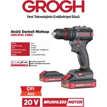 Grogh Akülü Şarjlı Matkap 20V 2AH Darbeli Delme Vidalama Matkap(Brushless MOTOR)(GRX2022-2 Bmc)