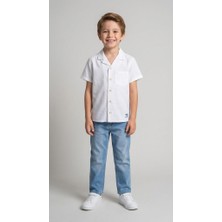Mutlu Kids Havai Yaka Doğal Keten Kısa Kollu Erkek Çocuk Gömlek