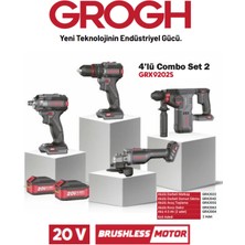 Grogh 4lü Combo Akülü Şarjlı Matkap Taşlama Seti 20V Set 2(Brushless MOTOR)(GRX9202S)