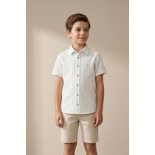 Mutlu Kids Çizgili Kısa Kol Dokulu Erkek Çocuk Gömlek