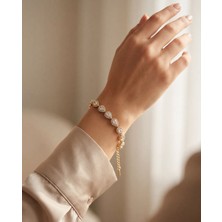 Liyona Zirkon Taşlı Damla Model Gold Renk Çelik Bileklik