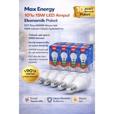Fırsatkolik Max Energy 15W LED Ampul E27 Duy 6500K Beyaz Işık 1100 Lümen Tasarruflu Ampul 10 Adet