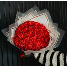 22Lİ Kırmızı Kurdele Gül Buketi