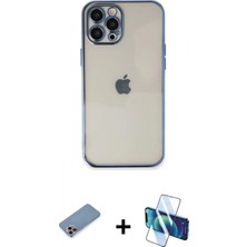 İlk El Grup Ieg™ iPhone 12 Pro Max Kılıf Vadi Minimal - Siyah 3D Antistatik Cam Ekran Koruyucu + Pembe Shine Kamera Lens Koruma Cam