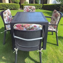 Mor Minder Sandalye Minderi Fermuarlı Lastikli 6'lı Ingiliz Gülü Desen  4 cm Sünger Alt 42X42 Sırt 42X42