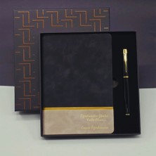Flamex Öğretmenler Günü Özel Siyah Deri Defter ve Metal Roller Kalem Hediye Seti