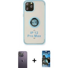 İlk El Grup Ieg™ iPhone 12 Pro Max Kılıf Yörünge Çizgi - Siyah 34D Izgaralı Cam + Beyaz Neon Fosforlu Kamera Lens