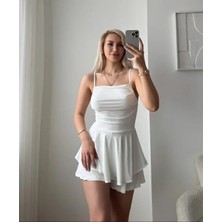 Secret Sita Traplez Ini Etek Görünümlü Şortlu Elbise Büzgülü Şık Yazlık  Beyaz