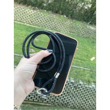 Karaner Taşlı Siyah Çapraz Boyun Telefon Askısı