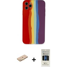 İlk El Grup Ieg™ iPhone 11 Pro Kılıf Yadigar Çizgi - Siyah 5d Hayalet Cam Ekran Koruyucu + Pembe Renkli Kamera Lens Koruma Cam