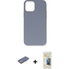 İlk El Grup Ieg™ iPhone 12 Pro Max Kılıf Ahenk Serisi - Siyah 6d Mat Seramik Hayalet Nano Ekran Koruyucu + Mavi Renkli Kamera Lens Koruma Cam