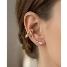 Liyona Yılan Model Earcuff Gold Kıkırdak Küpe Delik Gerektirmez