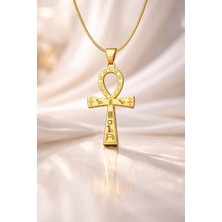 Voyage Accessory Altın Renk Paslanmaz Çelik Antik Mısır Yaşam Anahtarı Minimal Ankh Kolye
