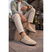 Zapatos JY0456 Rayn Bağcıksız Hakiki Süet Deri Erkek Günlük Mantar Taban Loafer Klasik Ayakkabı Hdmt - Krem