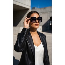 Sanches Sofistike Kare Asetat Kadın Güneş Gözlüğü  50 mm Siyah Çe