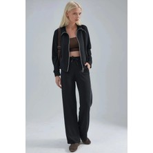 Hiccup Kadınlar Modal Dokulu Fermuarlı Sweatshirt & Pantolon İkili Takım Berşan Collection Siyah