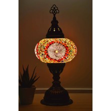 Bazaria Design El Yapımı Mozaik Masa Lambası Yıldız Desenli Camlı Pirinç Gövdeli Dekoratif Abajur E14 Duy Otantik Gece Lambası