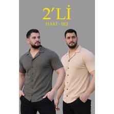 Secret Sita Erkek Waffle Dokuma Açık Yakalı Düğmeli Regular Kalıp 2’li Gömlek Eti  Haki  Bej