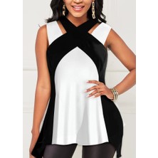 Secret Sita Kadın Askılı Boyundan Çapraz Halter Yakalı Çift Renkli Viskon Bluz