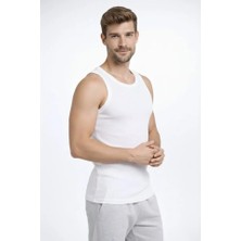 Secret Sita Erkek Fitilli Atlet Ifır Yaka Lim Fit Arka Baskılı Por Atlet  Beyaz