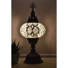 Bazaria Design El Yapımı Mozaik Masa Lambası Yıldız Desenli Camlı Pirinç Gövdeli Dekoratif Abajur E14 Duy Otantik Gece Lambası