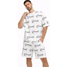 Secret Sita Erkek Oversize Ön ve Arka Baskılı Tişört Şort Takım Rahat Kalıp Yazlık Günlük Kombin  Beyaz