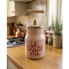 Emaye Burada Otantik Emaye Bakraç 2 Litre Ahşap Saplı Kapaklı Çok Amaçlı Saklama Kabı