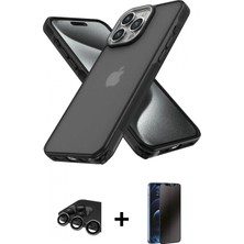 İlk El Grup Ieg™ iPhone 15 Pro Max Kılıf Atlas Form - Siyah 3D Antistatik Hayalet Cam Ekran Koruyucu + Titanyum Gri Raze Metal Kamera Lens