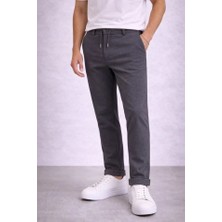 Secret Sita Erkek Diagonel Ikro Dokulu Duble Paça Cepli Pantolon Bağcıklı Bel, Odern Kesim  Füme