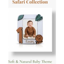 Aze Kids Kişiye Özel Safari Temalı Ahşap 10 Lu Magnet Seti – Aslan Safari Bebek - Doğum Günü -  Mevlut - Diş Buğdayı _ Doğum Hediyelik (Beyaz ve Ahşap Renk Seçenekli)