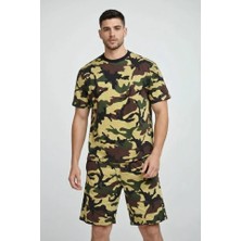 Secret Sita Erkek Kamuflaj Desenli Tişört Şort Takım – Regular Fit Günlük Por 2’li Yazlık Kombin  Kamuflaj