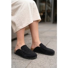 Zapatos Luvra Bağcıksız Hakiki Süet Deri Kadın Günlük Mantar Taban Loafer Klasik Ayakkabı Hdmt - Siyah