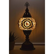 Bazaria Design El Yapımı Mozaik Masa Lambası Yıldız Desenli Camlı Pirinç Gövdeli Dekoratif Abajur E14 Duy Otantik Gece Lambası
