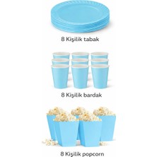 Deha Parti Karton Mavi 8er Adet Renkli Tabak Bardak Popcorn Set Doğum Günü